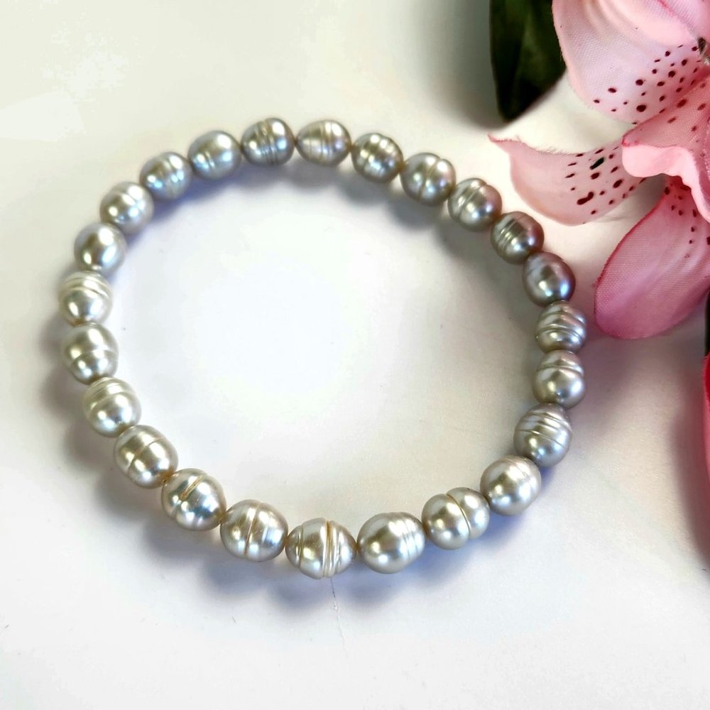 Vintage - Honora Single Strand Silver Grey Pearl String Bracelet -.7 cm